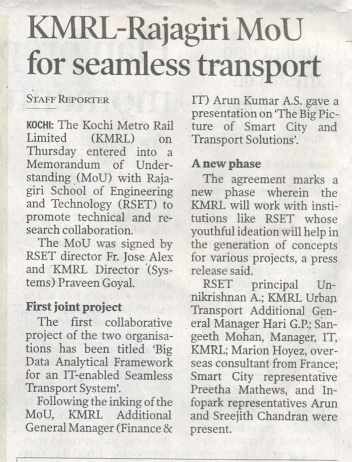 MoU Between KMRL and RSET