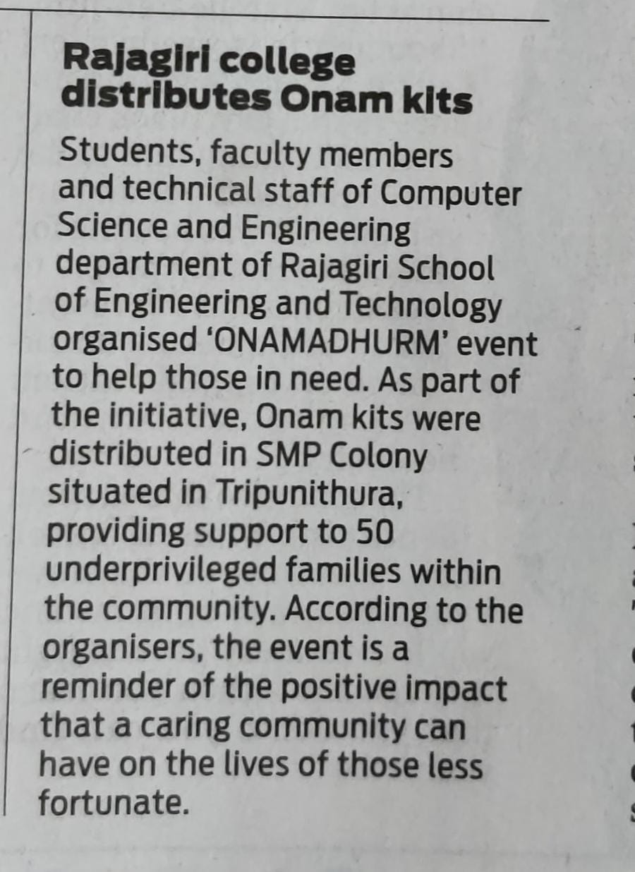 Rajagiri Engineering College Computer Science Distributes Onam Kits