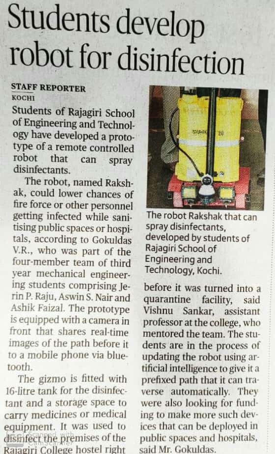 RSET Students develop robot for disinfection